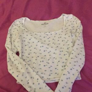 Hollister White Floral Long Sleeve, square neck crop top